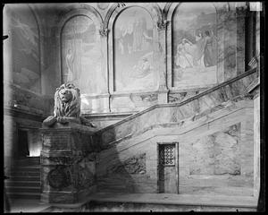 Boston Public Library, lion on staircase