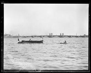 Longfellow Bridge and the Charles River, two boats in foreground
