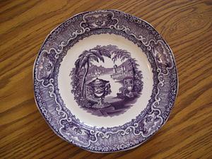 Staffordshire purple transfer printed pottery plate