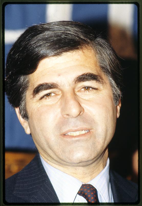 Boston: 1982 - Mike Dukakis at news conference after election as Gov.