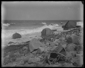 Seashore, rocks - broken barrel