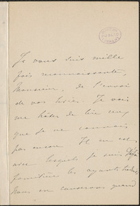 Marie Therese (de Solms) Blanc autograph note signed to Thomas Wentworth Higginson, 2 December