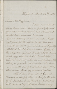 Lydia Maria Child autograph letter signed to Thomas Wentworth Higginson, Wayland, Mass., 26 March 1866