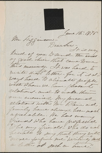 Mary Clemmer autograph letter signed to Thomas Wentworth Higginson, 15 June 1875