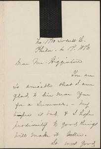 Anna E. Dickinson autograph note signed to Thomas Wentworth Higginson, 17 March 1870