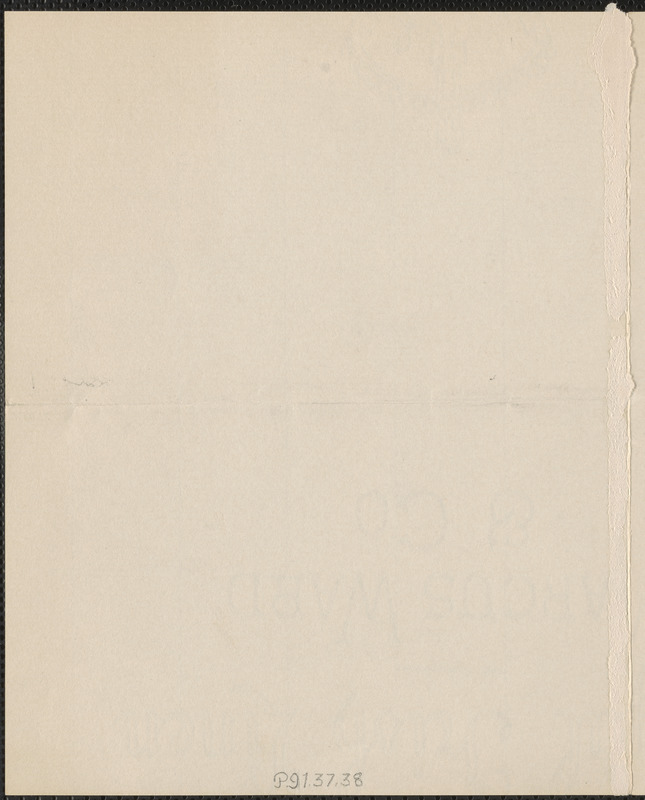 Beulah Marie Dix autograph note to [Thomas Wentworth Higginson?], Columbia Falls, ME., 7 August 1905