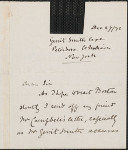 Emily Faithfull autograph letter signed to Thomas Wentworth Higginson, Peterboro, N.H., 27 December 1872