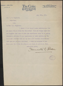 Jeannette L. Gilder typed note signed to Thomas Wentworth Higginson, New York, 28 January 1902