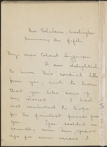 Ella Higginson autograph letter signed to Thomas Wentworth Higginson, Washington, 5 January