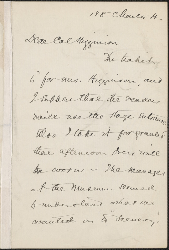 Sarah Orne Jewett autograph letter signed to Thomas Wentworth Higginson, [Boston]