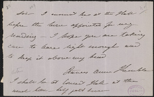 Fanny Kemble autograph note signed to [Thomas Wentworth Higginson], [Boston?]