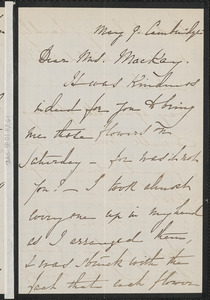 Rose Hawthorne Lathrop autograph letter signed to Mrs. Mackay, Concord, Massachusetts, 9 May