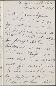 Emma Lazarus autograph letter signed to Thomas Wentworth Higginson, New York, 4 November 1876