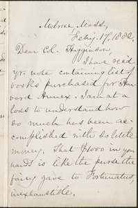 Mary Ashton Rice Livermore autograph letter signed to Thomas Wentworth Higginson, Melrose, Mass., 17 February 1882