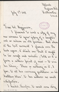 Dora Greenwell McChesney autograph letter signed to Thomas Wentworth Higginson, Walthamstow, Essex, 7 July 1897