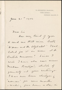 Annette M. B. Meakin autograph letter signed to [Thomas Wentworth Higginson], London, 21 June 1904