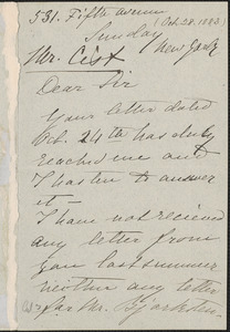 Christine Nilsson autograph note signed to Cist, New York, 28 October 1883