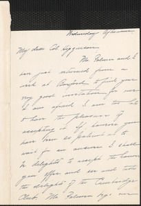 Alice Freeman Palmer autograph letter signed to Thomas Wentworth Higginson, Wellesley, Mass., 11 April