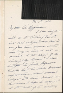 Alice Freeman Palmer autograph letter signed to Thomas Wentworth Higginson, [Wellesley, Mass.], 6 December 1886