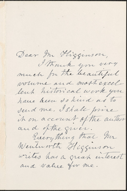 Mary Lowell Putnam autograph letter signed to Thomas Wentworth Higginson