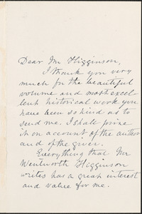 Mary Lowell Putnam autograph letter signed to Thomas Wentworth Higginson