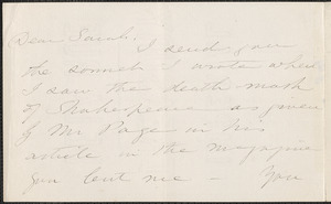 Caroline Sturgis Tappan autograph note signed to Sarah, 7 March