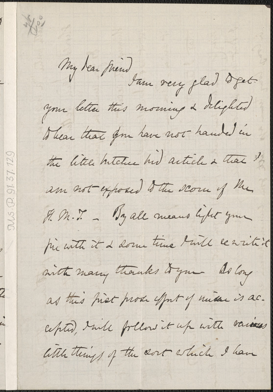 Celia Thaxter autograph letter signed to [Thomas Wentworth Higginson], Newtonville, Mass., 8 February