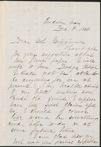 Elizabeth Stuart Phelps Ward autograph letter signed to Thomas Wentworth Higginson, Andover, Massachusetts, 8 December 1868