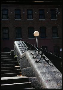 A staircase with metal embellishments