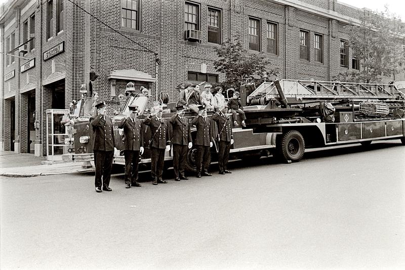 Left to right, firefighters Charlie Syzerbinski, John McDonough, Lt. Jim Keaveny, firefighters Fred Buckley, Billy White and Lt. Billy Hubner