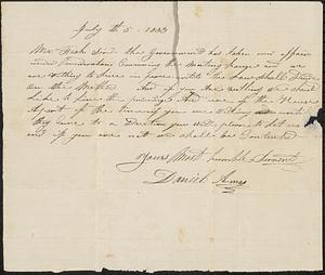 Mashpee Revolt, 1833-1834 - Letter from Daniel Amos to Phineas Fish, July 5, 1833