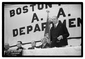 Boston Park Department function, Boston Parks Commissioner William Long seated in center