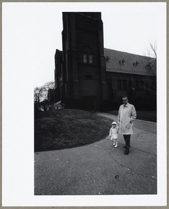 Man and child outside of St. Agnes Church