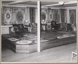 Robbins Memorial Town Hall auditorium, hooked rug exhibit