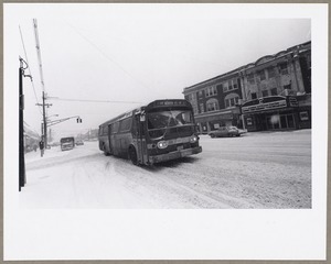 Bus on Mass. Ave., East Arlington in snow storm
