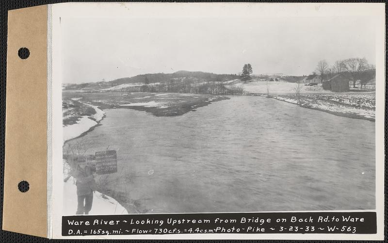 Ware River, looking upstream from bridge on back road to Ware, drainage area = 165 square miles, flow = 730 cubic feet per second = 4.4 cubic feet per second per square mile, Hardwick, Mass., Mar. 23, 1933