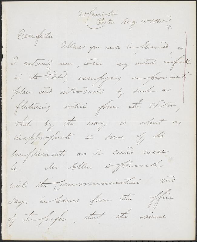 Letter from John D. Long to Zadoc Long, August 15, 1865