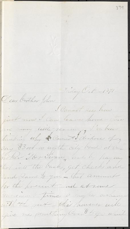 Letter from Ruth Ann B. Strout to John D. Long, October, 1871