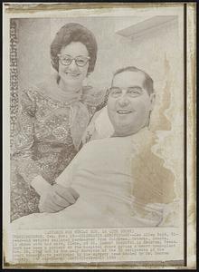 Celebrates Anniversary--Leo Allen Boyd, 51-year-old retired railroad yardmaster from Chippewa, Ontario, Canada, is shown with his wife, Iline, at St. Lukes' Hospital in Houston, Texas. Boyd has been a patient at the hospital since having a heart transplant Nov. 16, 1968 and is the only survivor of the 20 recipients of the heart transplants performed by the surgery team headed by Dr. Denton Cooley.