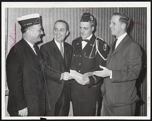 D.A.V. Anniversary Banquet - Principals at 44th anniversary banquet of the Disabled American Veterans last night at Blinstrub's, were, left to right, Douglas H. McGarrity, national commander; Assistant Postmaster General William J. Hartigan, toastmaster; Commander George E. Kehoe, of Boston Post Office Chapter 10, sponsors; and Secretary of State Kevin White.