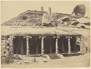 Cave temple [i.e. Krishna Mandapa] at the back of the sculptured rock, Mahavellipooram