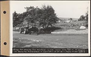 Contract No. 54, Highway in Towns of Dana, Petersham, Worcester County, drag for mixing tar surfaces in use near Sta. 20, Dana and Petersham, Mass., Sep. 24, 1936