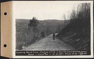 Contract No. 60, Access Roads to Shaft 12, Quabbin Aqueduct, Hardwick and Greenwich, looking back from Sta. 17+15, Greenwich and Hardwick, Mass., Oct. 31, 1938