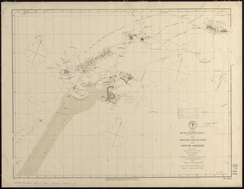 South Atlantic Ocean, the South Shetland and South Orkney Islands, with the tracks of the several discoverers, 1819 to 1843