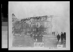 Ahern’s block & Hoey’s Drug Store go up in flames, Main St., between Union Ct. and Middlesex Ave.