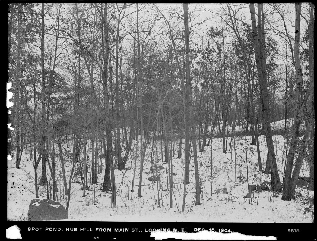 Distribution Department, Low Service Spot Pond Reservoir, Hub Hill from Main Street, looking northeasterly, Stoneham, Mass., Dec. 15, 1904