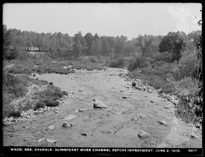 Wachusett Reservoir, Quinapoxet River channel before improvement, Oakdale, West Boylston, Mass., Jun. 2, 1905