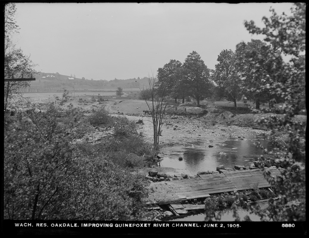Wachusett Reservoir, Quinapoxet River channel during improvement, Oakdale, West Boylston, Mass., Jun. 2, 1905