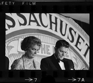 Gov. Frank Sargent's wife Jesse and Ronald Reagan at Republican fund-raiser dinner (note her displeased expression!), Framingham