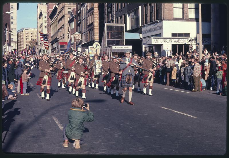 Bagpipe band, parade, Tremont Street, Boston Digital Commonwealth